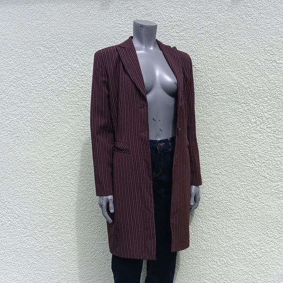 LARRY LEVINE CLASSICS LADIES BROWN PIN-STRIPED VINTAGE LIGHT OVERCOAT - Picture 14 of 17